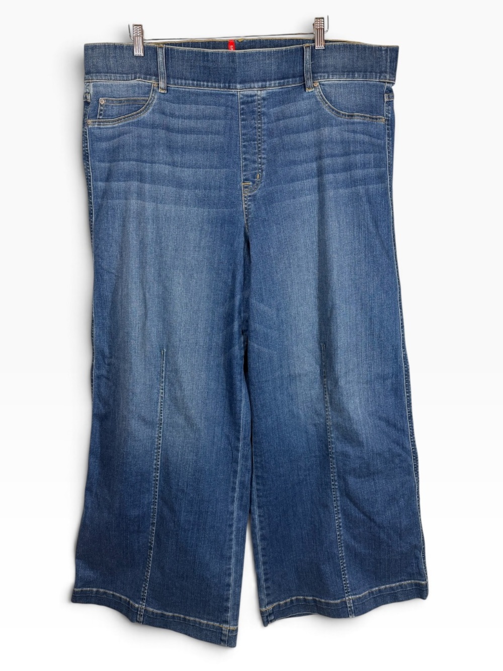 SPANX Plus Size 3X Pull on High Rise Wide Leg Stretch Blue Denim Jeans